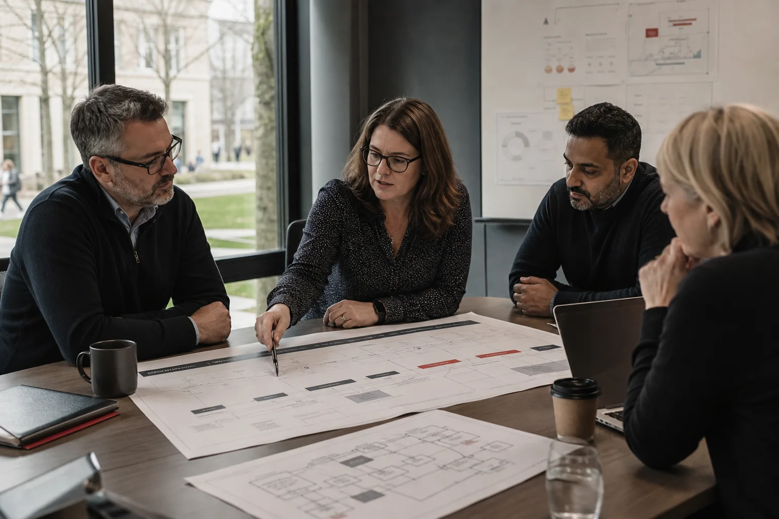 University service owners and a consultant reviewing a digital service blueprint