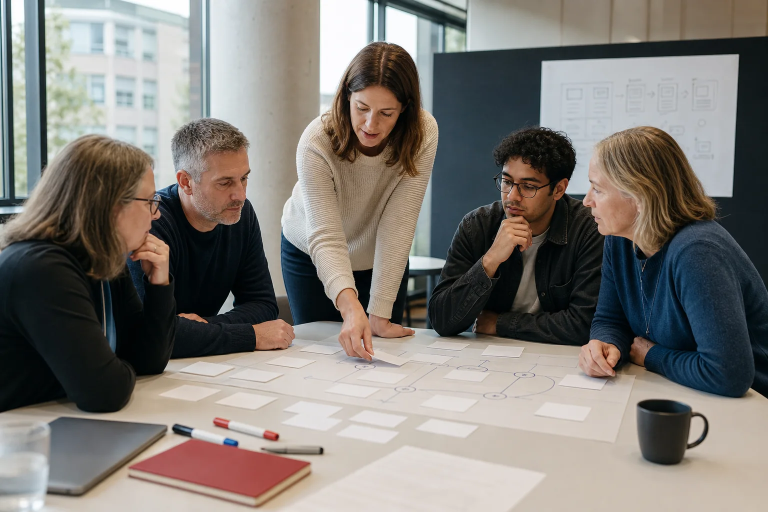 University staff, a student representative and a consultant mapping a learner journey